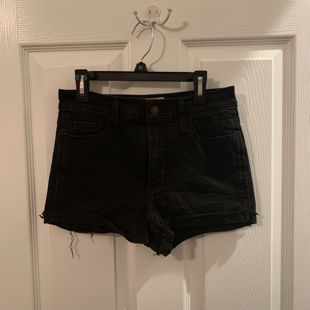 American Eagle Stretch Black Ripped Jean Shorts